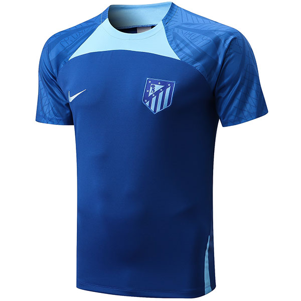 Atletico de Madrid training jersey soccer uniform men's shirt football short sleeve sport top t-shirt blue 2022-2023